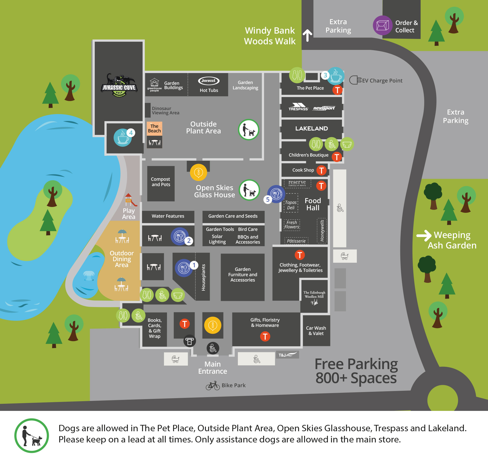 Bents in-centre map showing dog-friendly areas